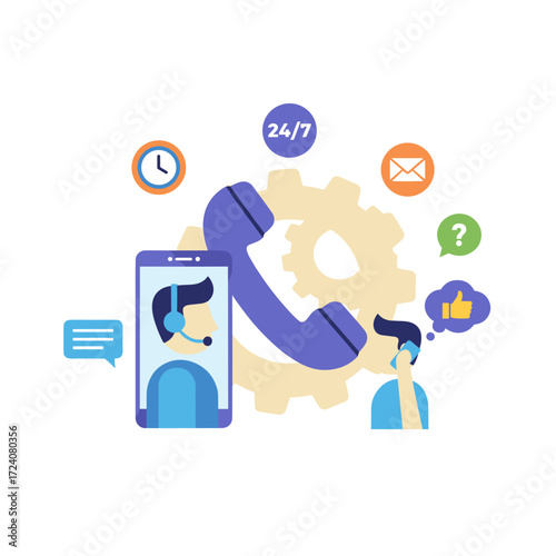 Female call center operators interacting with customers