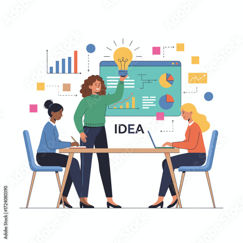 Vector illustration concept featuring a businesswoman who stands out as a team leader and boss