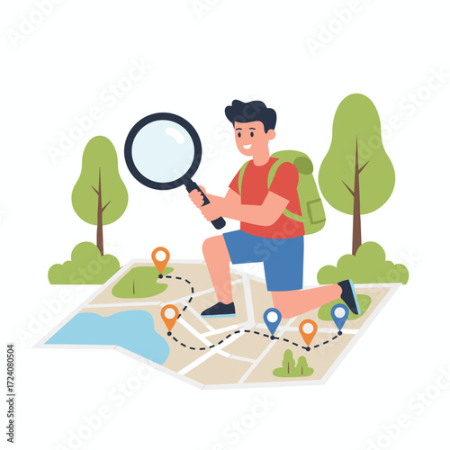 A male passenger is searching for a tourist spot on the map
