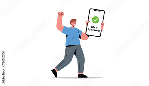 Excited man celebrates successful online appointment booking on his smartphone.