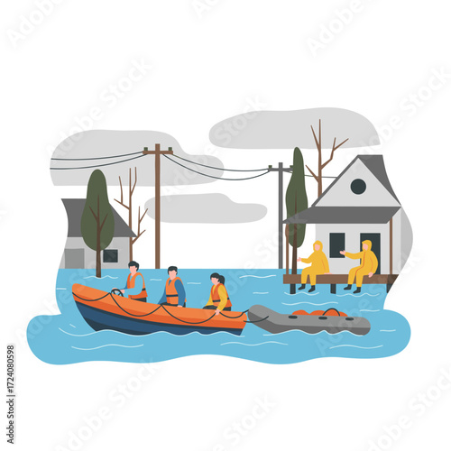 During a natural disaster, evacuate flood victims using inflatable boats
