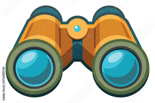 Golden binocular lens provides a vibrant turquoise view with rugged outdoor adventure appeal