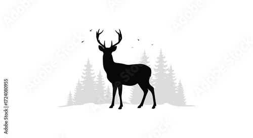 A majestic deer stands among winter trees a striking silhouette