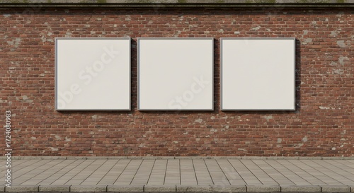 Blank Outdoor Poster Frames Mockup on Brick Wall