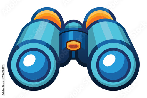 Blue cartoon binoculars provide an intriguing perspective for detailed viewing on a white backdrop