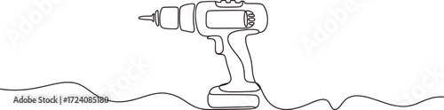 Minimalist line drawing of a cordless drill power tool line art