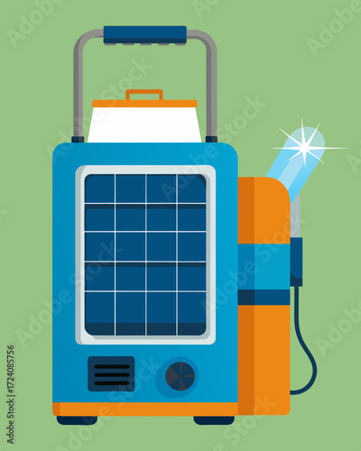 A portable water purifier powered by solar panels designed especially for use in remote and offgrid areas where access to clean water is limited.. Vector illustration