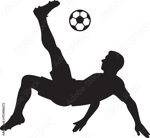 Soccer Player Silhouette Performing Bicycle Kick with Ball