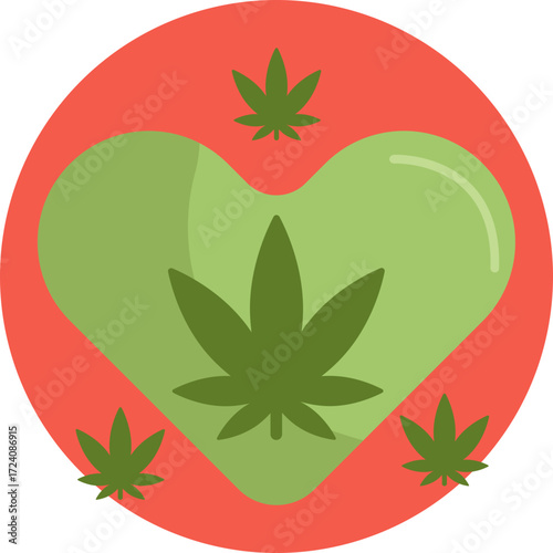 A cannabis leaf designed in the shape of a heart, symbolizing love for cannabis.