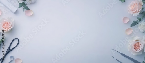 Vintage gray textured background with photo frame and rose petals