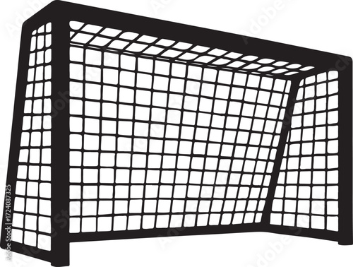 Soccer Goal Silhouette with Net Isolated on White Background