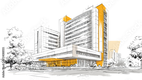 Modern Medical Clinic and Big Hospital Building Exterior EPS
