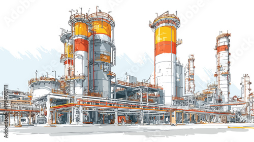 Modern Oil Refinery Complex with Pipelines and Equipment