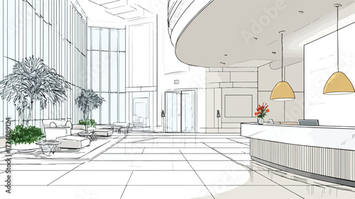 Modern Reception Area Empty Lobby Vector Illustration
