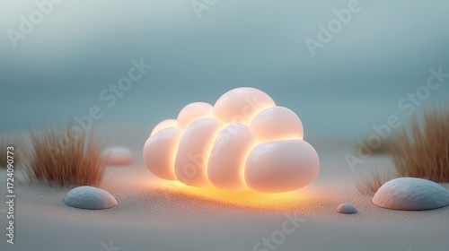 Soft Glow of Abstract Cloud on a Serene Sandy Desert Background