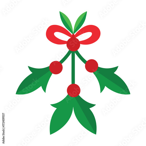 Christmas mistletoe with ribbon isolated on white background