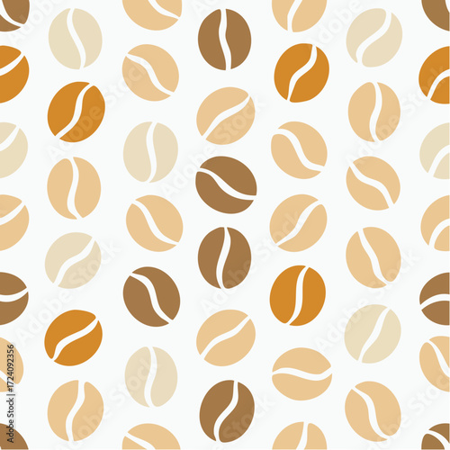 Coffee beans arranged in a repeating pattern on white surface creating a warm, inviting texture perfect for packaging or digital design.