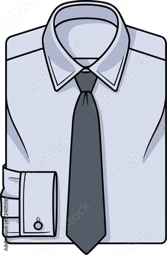 Men’s dress shirt with tie vector illustration folded formal shirt fashion flat cad technical drawing businesswear clothing design sketch