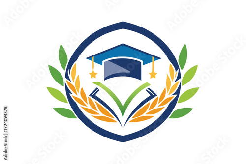 Graduation cap with wheat and laurel wreath features a simple and clean look