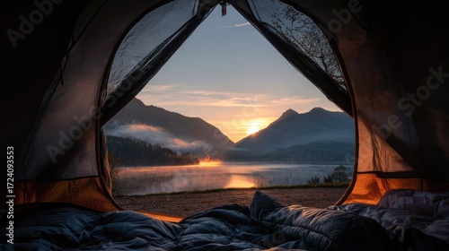 Sunrise view from inside a tent