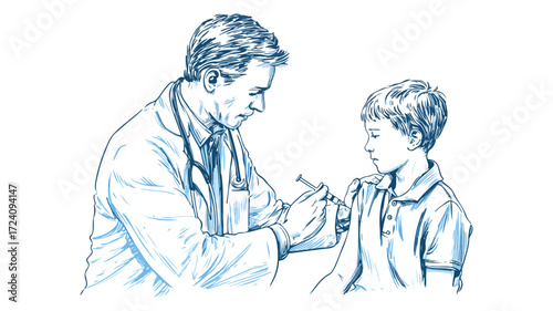Professional Male Doctor Vaccinating Boy with Syringe