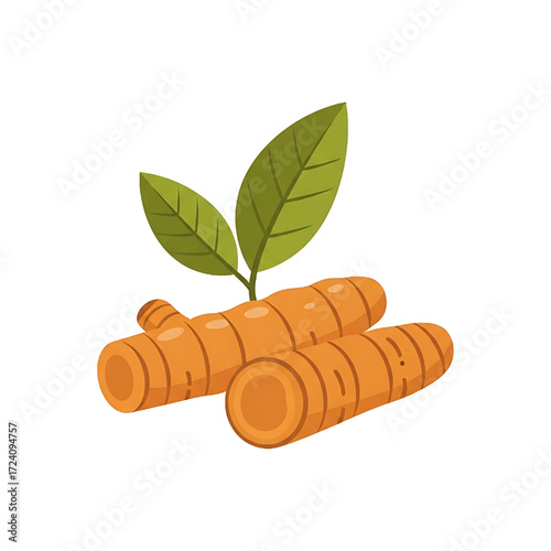 Fresh Turmeric Roots with Green Leaves Illustration Natural Spice Ingredient