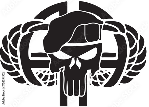 Vector art of skull with beret and wings, vector illustration