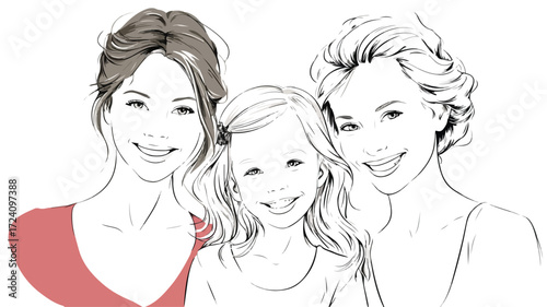 Three Generations of Smiling Women and Cute Little Girl Portrait