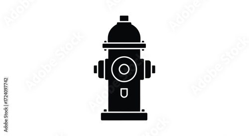 A simple black fire hydrant icon in a flat design silhouette