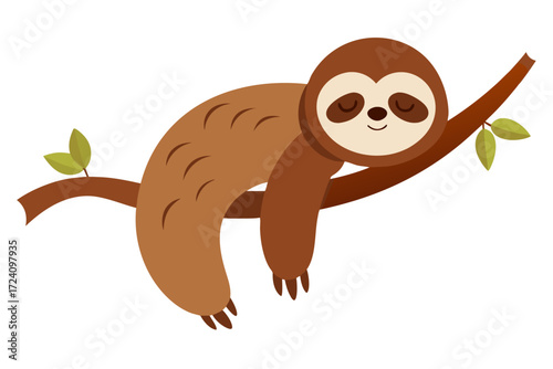 A sleepy sloth hanging on a tree branch
