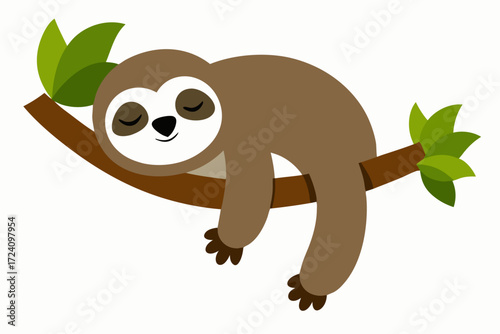 A sleepy sloth hanging on a tree branch