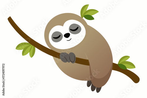 A sleepy sloth hanging on a tree branch