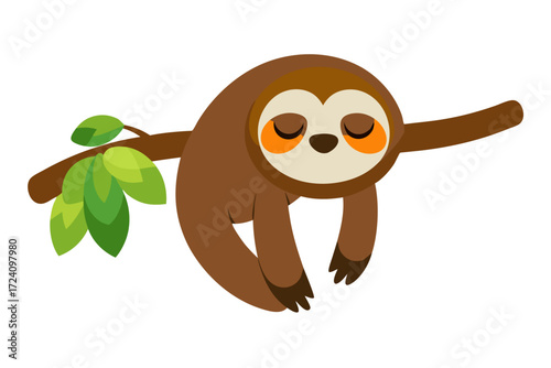 A sleepy sloth hanging on a tree branch