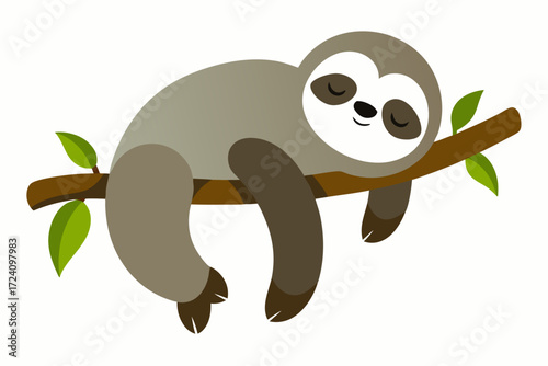 A sleepy sloth hanging on a tree branch