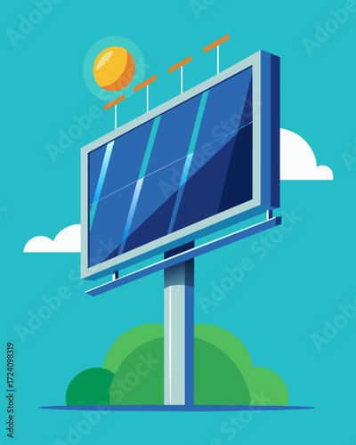 A sleek and modern billboard powered by solar energy promoting the latest products.. Vector illustration