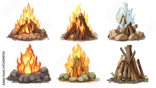 Diverse Burning Campfires in Fireplace for Cozy Evenings