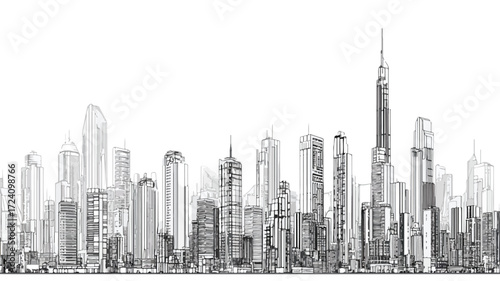 Dynamic Urban Skyscraper Cityscape Skyline View Background Illustration