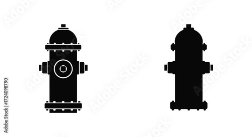 Two fire hydrant designs one detailed and one simple silhouette