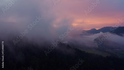 Aerial view of sunset in the mountains