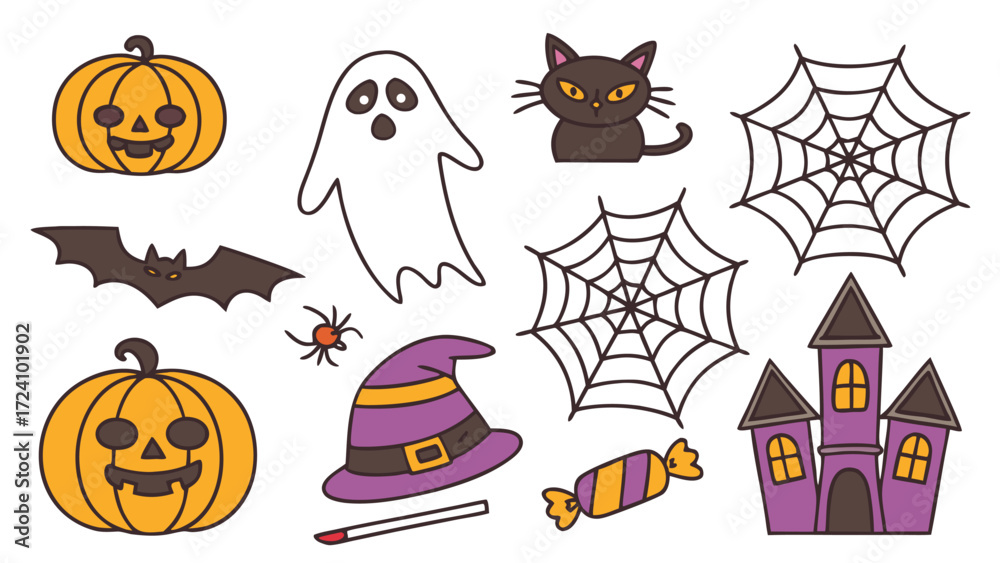 Obraz premium Halloween party design, and spooky decorations Fun cartoon vector collection