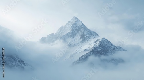 Wallpaper Mural Majestic Snowcapped Peak Above Clouds - Breathtaking view of a snow covered mountain peak rising above a sea of clouds. Serene winter landscape Torontodigital.ca