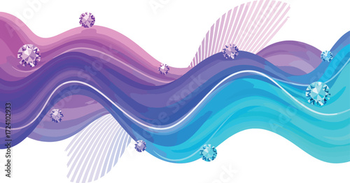 Abstract waves with diamonds and wavy lines in purple and blue hues, a futuristic design