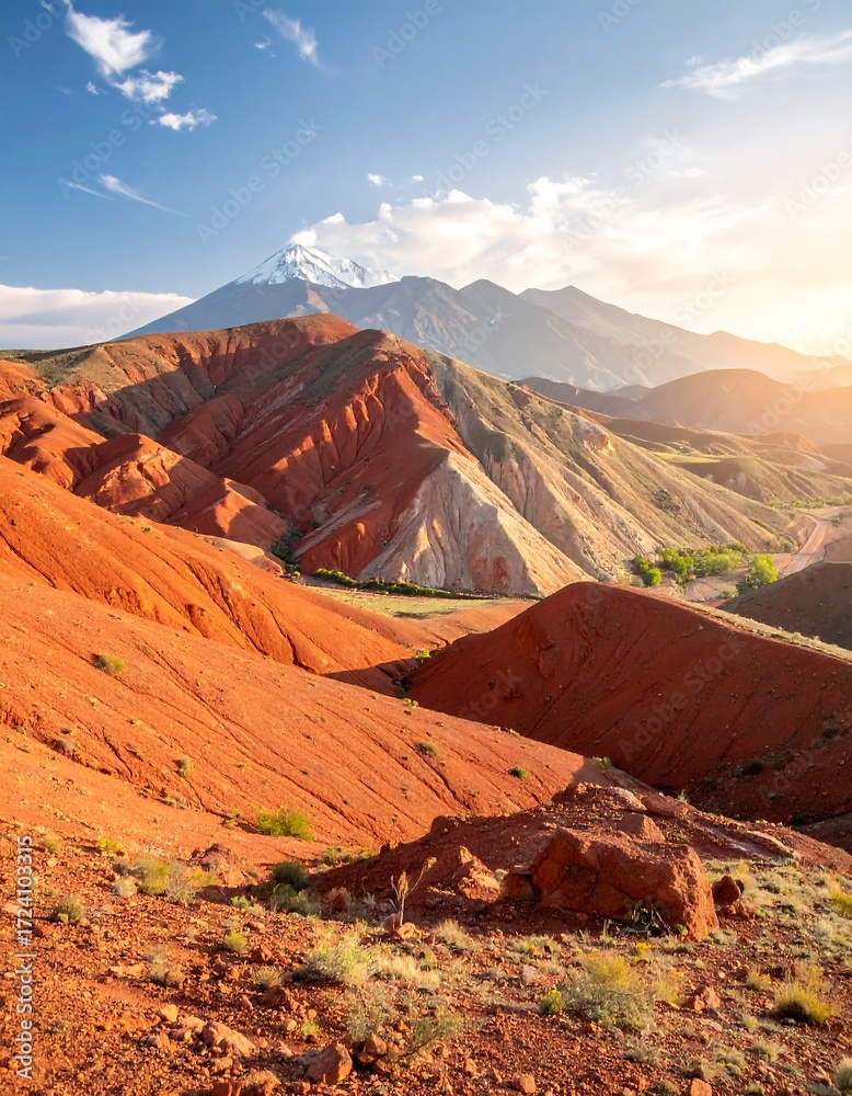 Naklejka premium Colorful mountain range at sunset