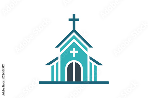 Minimalist showcases a church building with a cross and a blue color palette