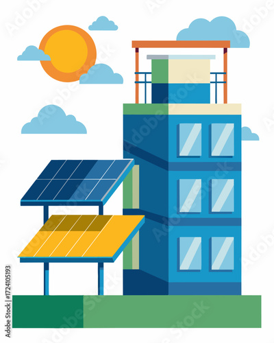 A sleek and aesthetically pleasing solarpowered heating system for luxury apartments integrated into balconies and rooftops for maximum efficiency.. Vector illustration