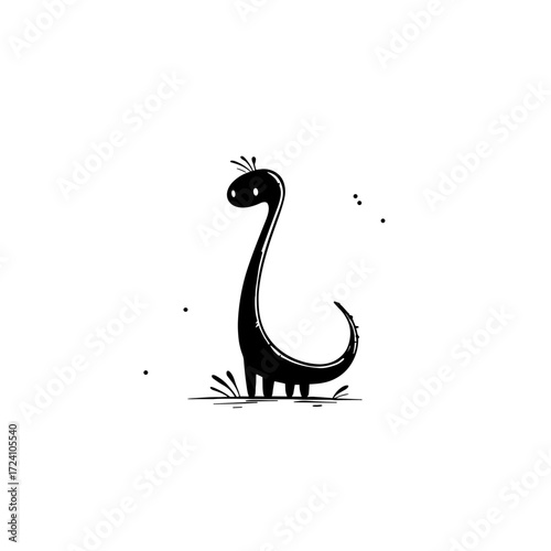 Diplodocus. Diplodocus simple black and white line art vector logo