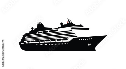 A striking black cruise ship design against a white background silhouette