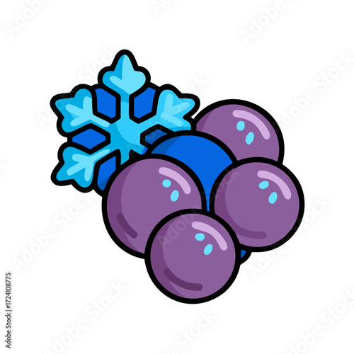 icon of purple and blue berries next to a snowflake
