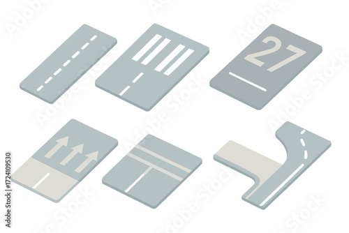 Runway Markings Illustration. Isometric vector illustration set Runway Markings and Zones: centerline dashed lines, touchdown