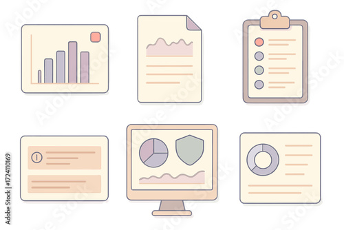 Firewall Analytics Overview. Isometric vector illustration set Firewall logs and reports: bar chart of blocked attempts, traffic